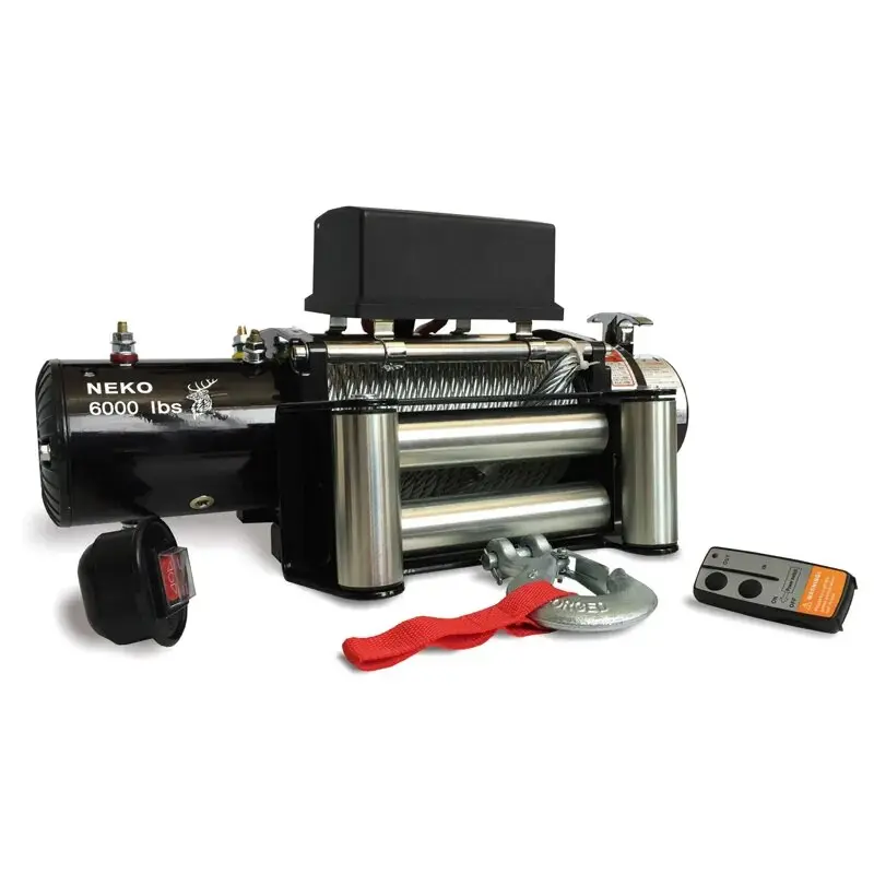 نمای روبرو وینچ خودرویی 6000 پوند سیم بکسلی نکو Neko با تجهیزات مربوطه