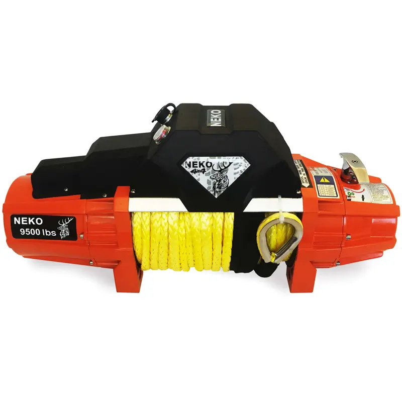 نمای کامل وینچ خودرویی ۹۵۰۰ پوند طناب الیافی نکو (Neko) طرح وارن (WARN) 12 ولت