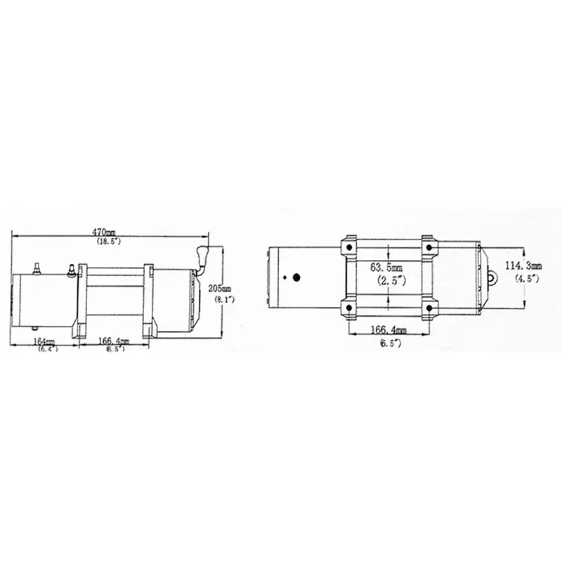 ابعاد دقیق وینچ خودرویی 6500 پوند سیم بکسلی تی مکس