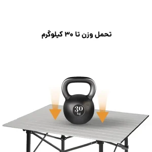 امتحان تحمل وزن میز سفری تاشو با وزنه 30 کیلویی