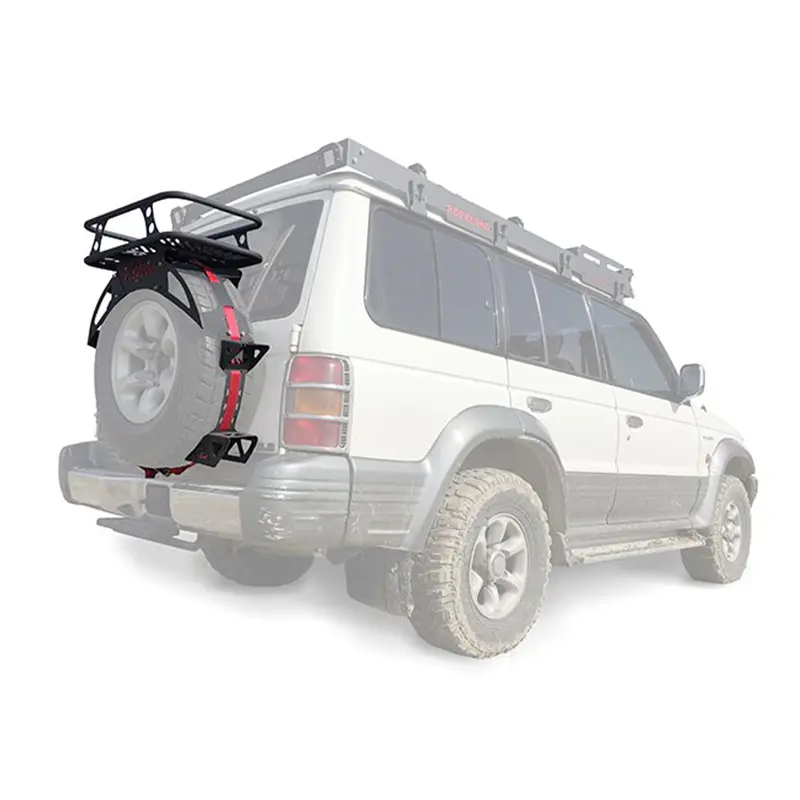 نمای کنار از سبد نردبان و پایه گالن چرخ زاپاس در حالت نصب شده