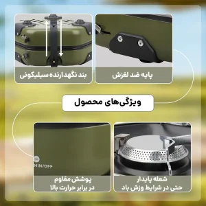 نمای نزدیک از جزئیات اجاق گاز دو شعله شش ضلعی