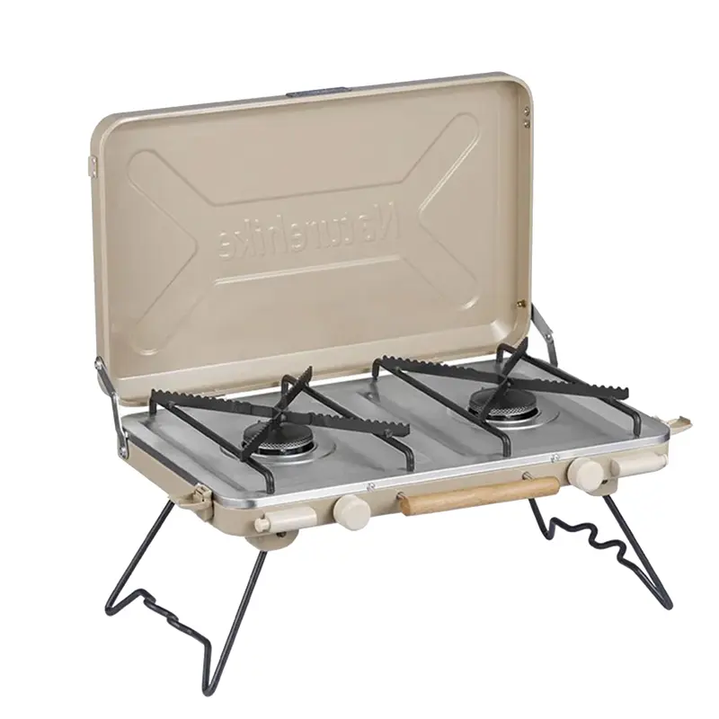 اجاق گاز دو شعله نیچرهایک رنگ خاکی در حالت باز شده