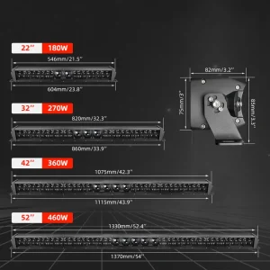ابعاد لایت بار ۱۸۰ وات تک ردیفه لیزری اسرام (Osram) آلمان