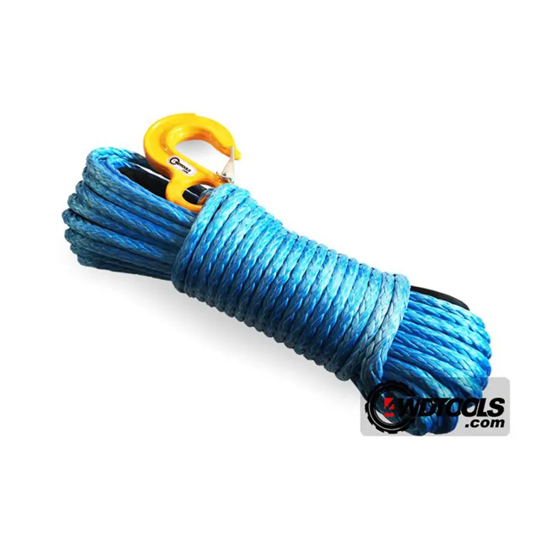 طناب سنتتیک وینچ آفرود 10 میلی متر به رنگ آبی از نمای روبرو