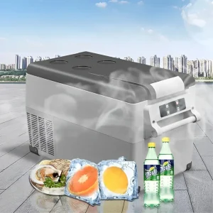 یخچال و فریزر قابل حمل آلپیکول مدل CB42 در کنار مواد غذایی