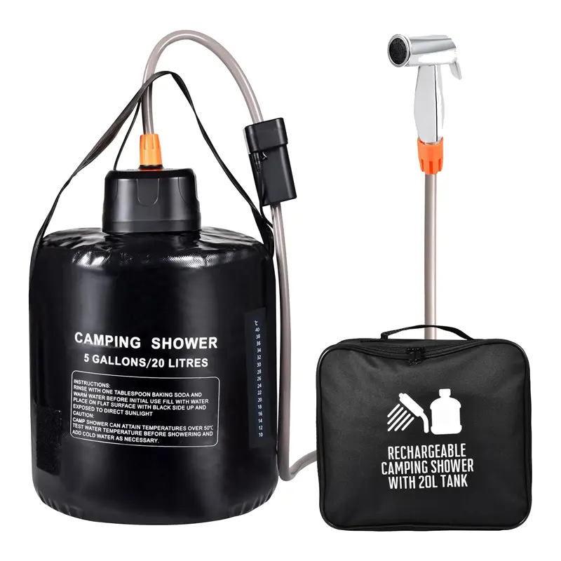 دوش قابل حمل با مخزن 20 لیتری در کنار کیف حمل