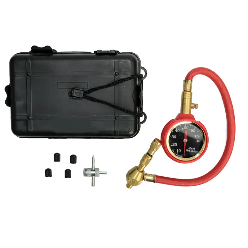 نشانگر فشار باد آنالوگ و بادخالی کن در کنار جعبه حمل