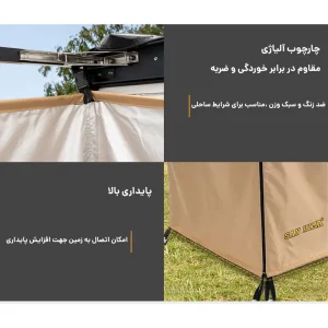 نمای نزدیک از چارچوب چادر دوش و دستشویی