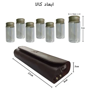 ست جا ادویه 6 پارچه شیشه ای با کیف چرمی