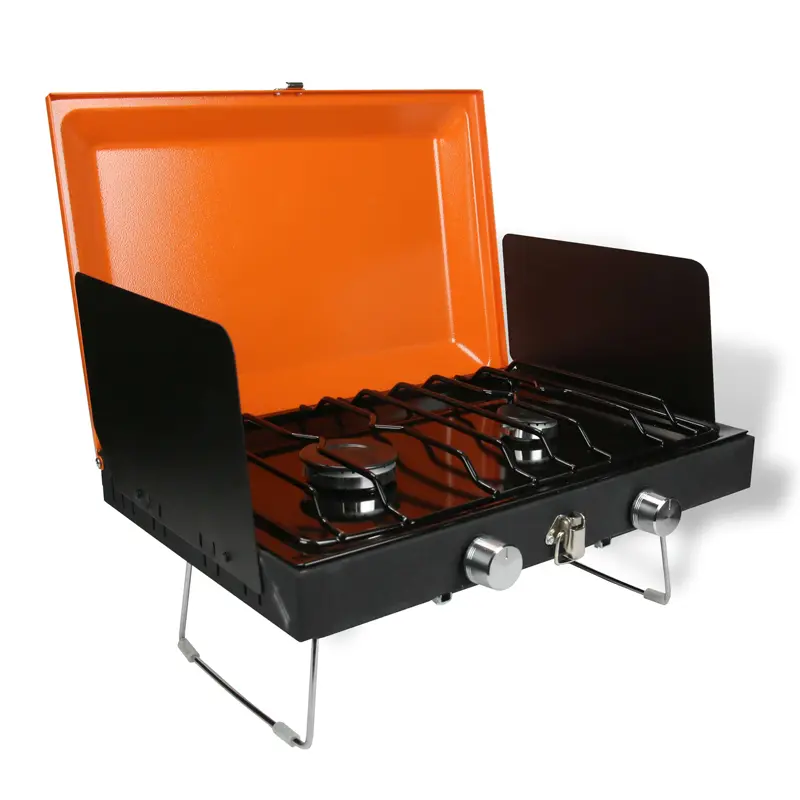 گاز مسافرتی دو شعله در حالت باز از نمای 45 درجه