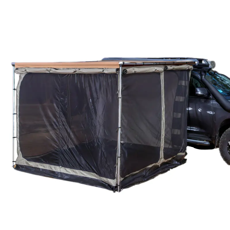 پشه بند نصب شده اتاقک زیر سایه بان از نمای روبرو