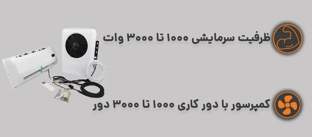 کولر گازی درجا 24 ولت خودرویی با ظرفیت سرمایشی 1000 تا 3000 وات