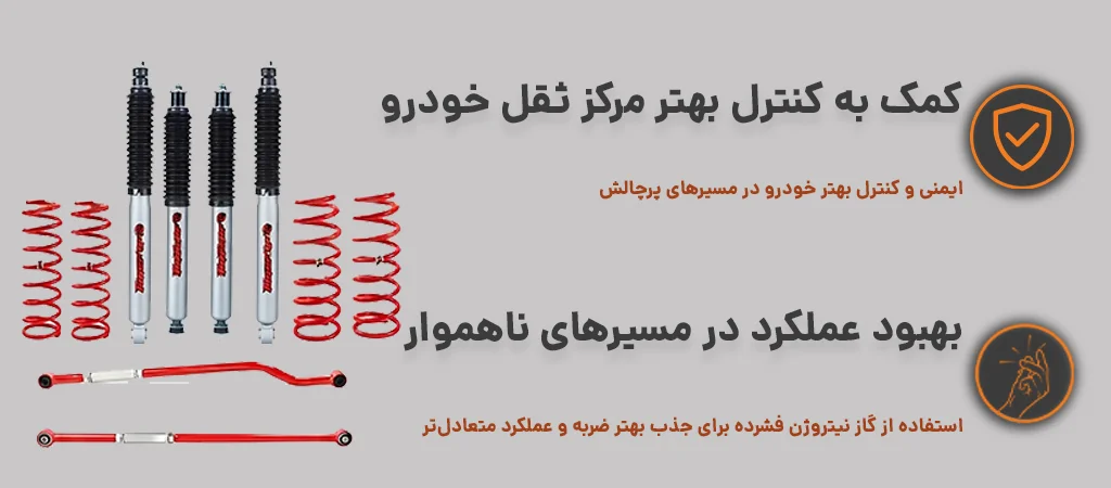 ست کامل کمک فنر سوزوکی جیمنی مدل نیتروگس با استفاده از گاز نیتروژن فشرده
