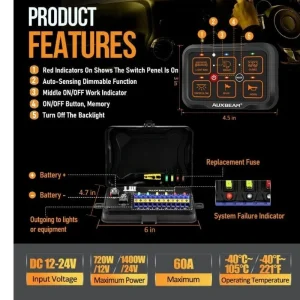 کنترل پنل و صفحه کلید فشاری 6 کلید (Auxbeam) با چراغ پس زمینه RGB مدل AR-600 - تصویر 6