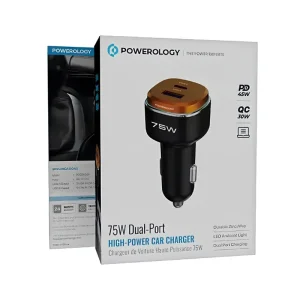 درگاه شارژر فندکی دو تایی ۷۵ وات پاورولوژی (Powerology) مدل PCCSR024BKOG - تصویر 2