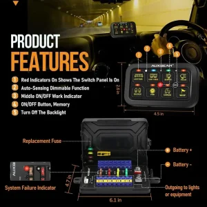کنترل پنل و صفحه کلید فشاری 8 کلید (Auxbeam) با چراغ پس زمینه RGB مدل RB80 - تصویر 4